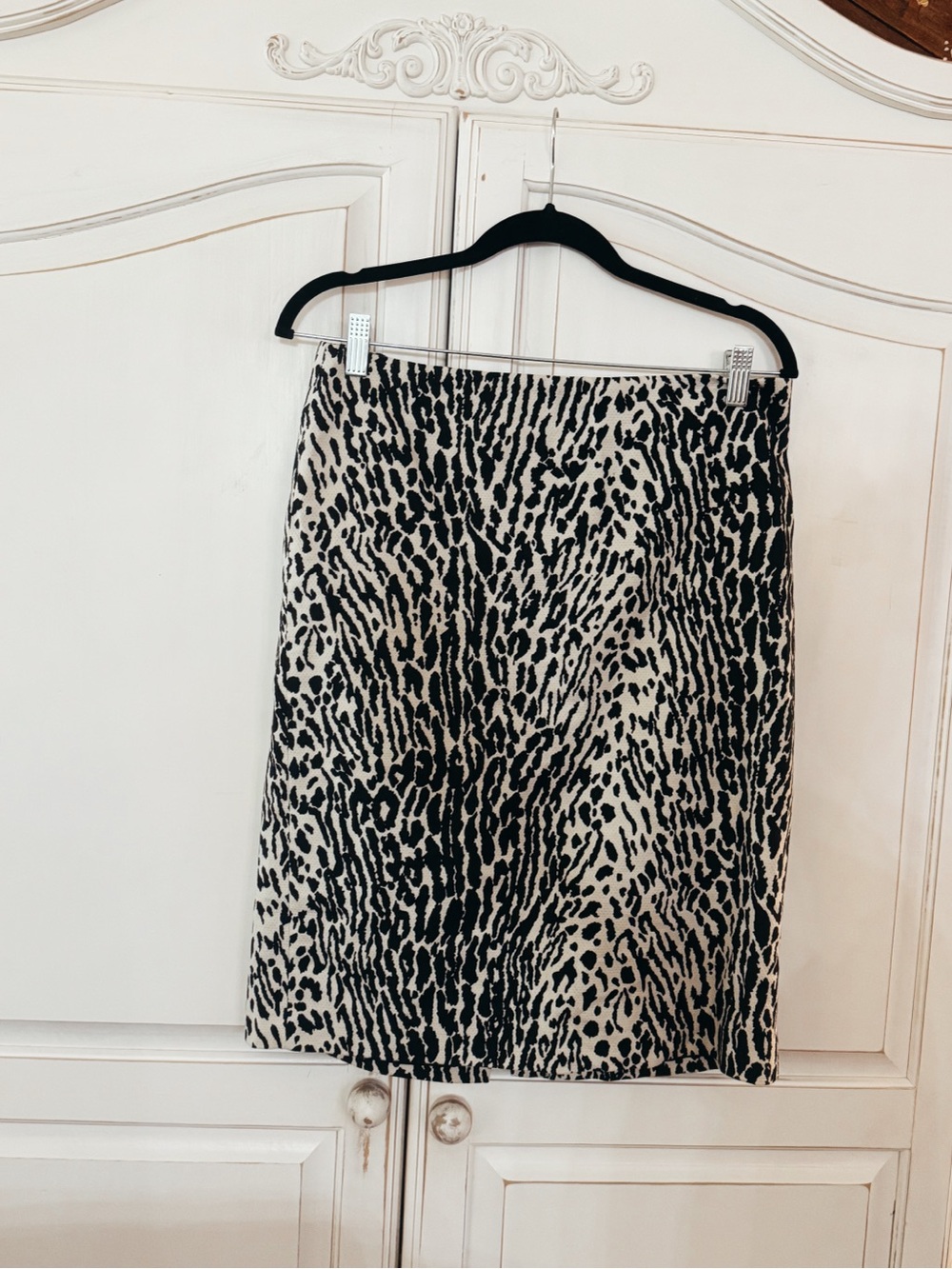 Talbots Black and White Animal-Print Pencil Skirt